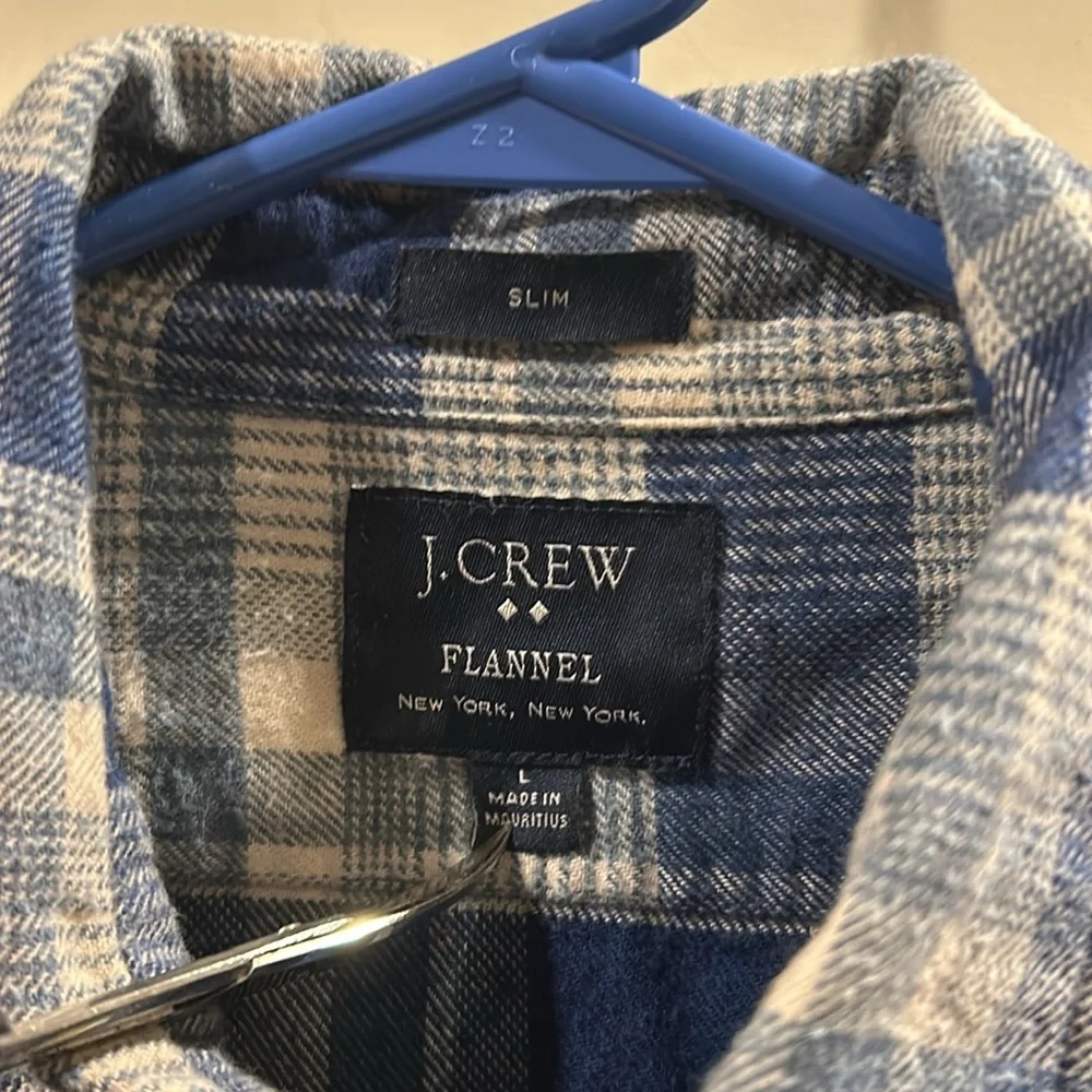 J. Crew Slim Plaid Flannel button down Shirt long sleeves pockets size L blue